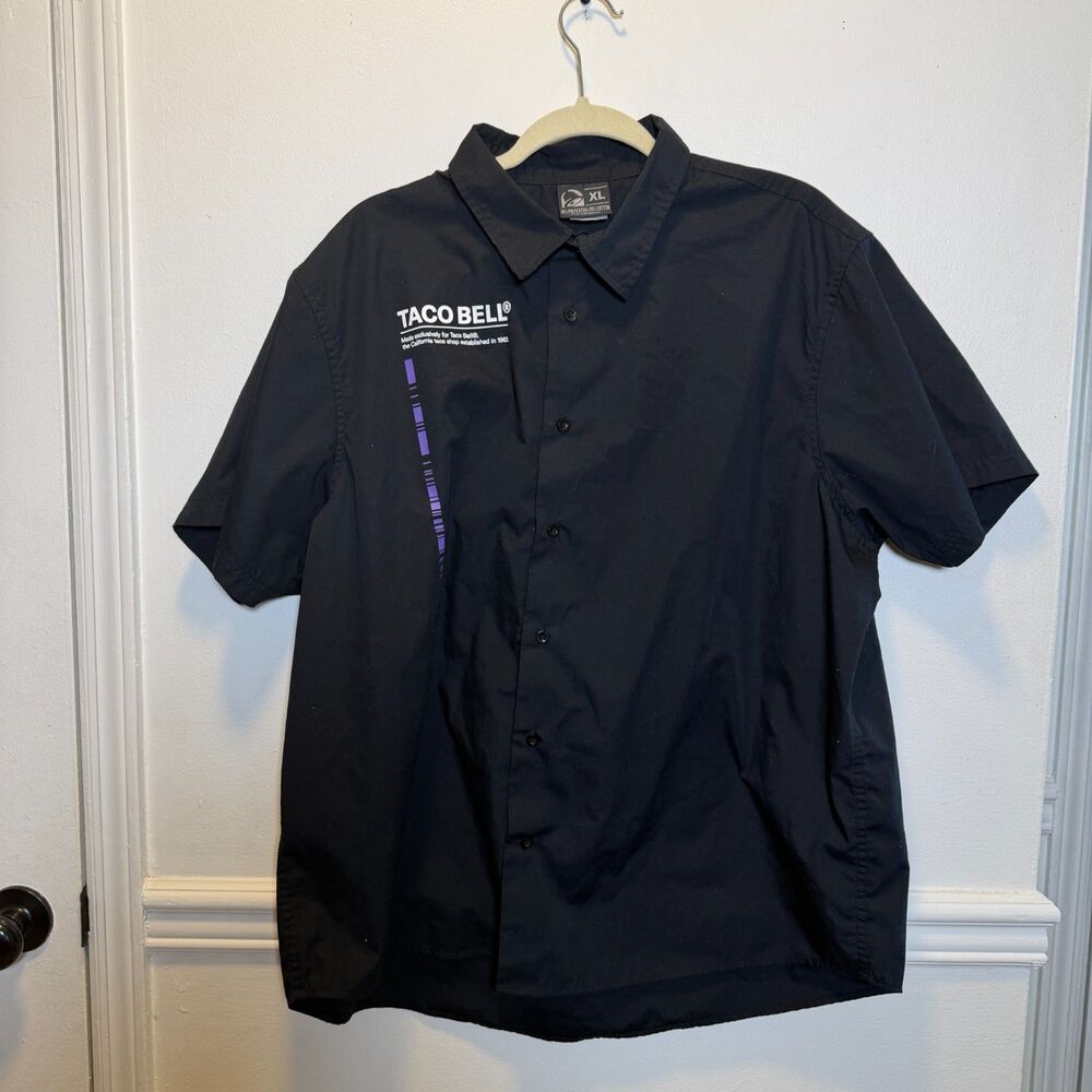 Taco Bell Shirt Mens M Black Logo Short Sleeve Work Button Front